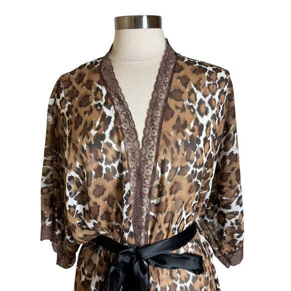 Natori Saks Fifth Avenue Vintage‎ Leopard Print Sheer Kimono Robe Womens Small - Picture 4 of 8